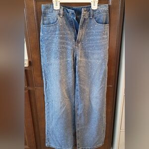 Cider Blue Wide Leg Jeans with Rhinestones